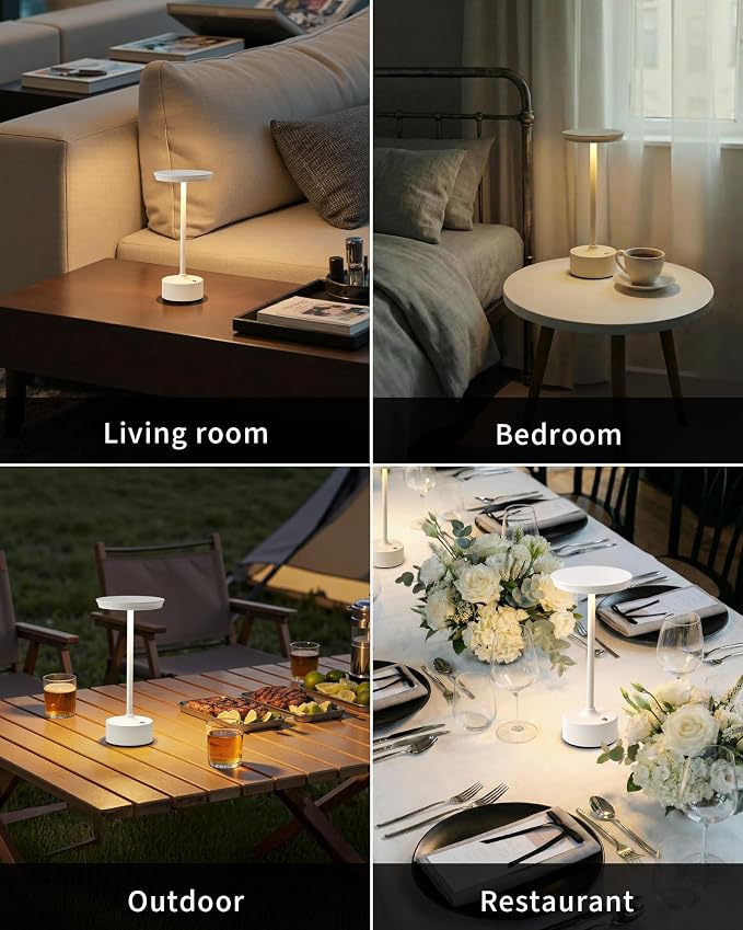 PUSU Rechargeable Table Lamps Set of 2, White Cordless Portable Desk Lamp | 4000mAh Battery, Stepless Dimming & 3 Color 2700K-6000K, LED Lamp for Bedroom, Living Room, Restaurant, Outdoor, Night Light - Image 7