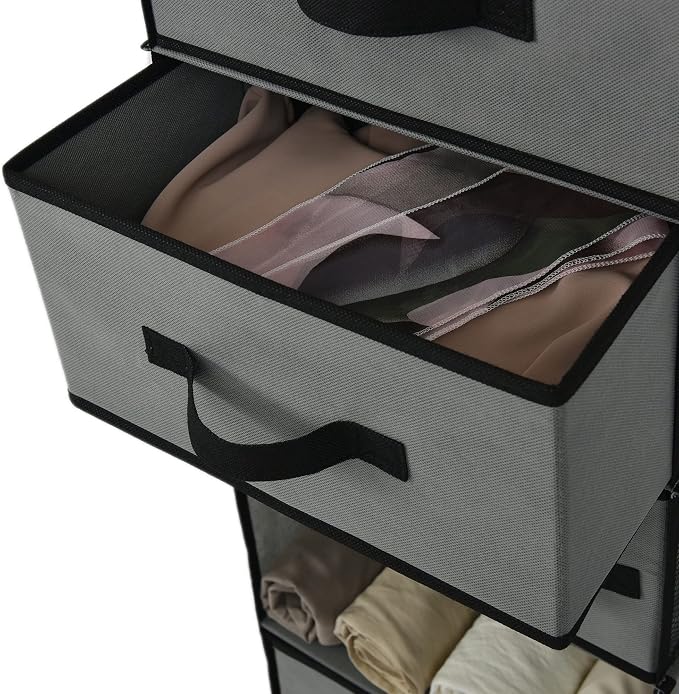 GRANNY SAYS Hanging Closet Organizer, 5 Drawers, 6 Shelves, 6 Pockets, Gray | Hanging Closet Organizer with 5 Different Drawer Designs, 6 Shelves & Reinforced Structure for Organized Small Spaces - Image 7