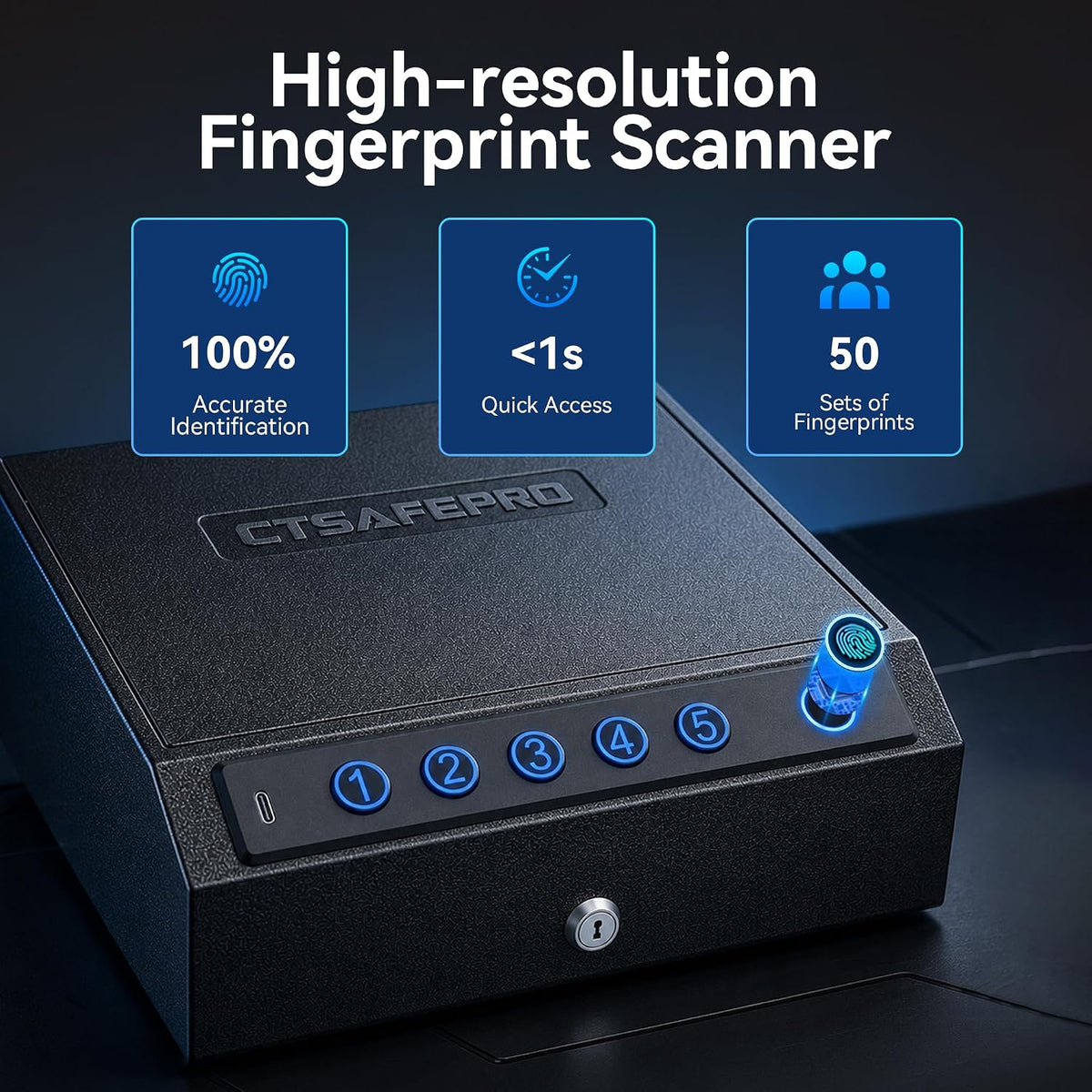 Gun Safe,Biometric Fingerprint Gun Safe for Handgun Pistol Safes CTSAFEPRO - Image 3