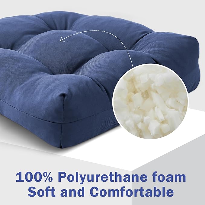 IPYNBAP Outdoor Chair Cushions Set of 2, Patio Chair Cushions with Ties, 19x19+5” Tufted Outdoor Seat Cushions, Waterproof Patio Furniture Cushions, Outdoor Dining Chair Pads, Navy - Image 3