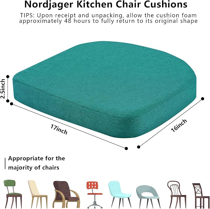 Nordjager Chair Cushions for Dining Chairs, 4 Pack Memory Foam Cushion | 2.5" Thick Chair Cushion; Waterproo Surface with 17" x 16" Size for Kitchen & Dining Chairs, Secure Ties and Washable Cover. - Image 5
