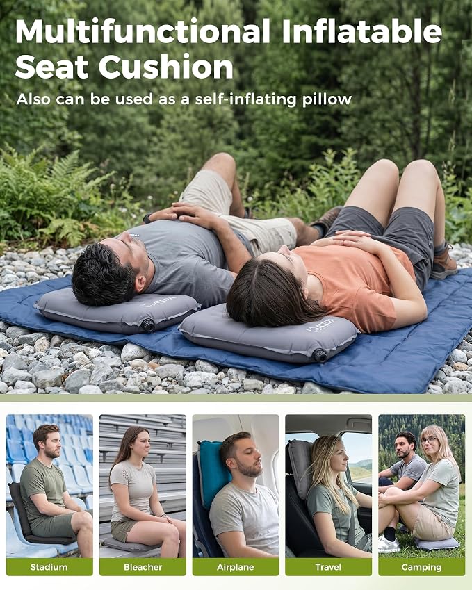 ATEPA Inflatable Seat Cushion | 2" & 2.5" Foam Core Seat Pad, Self Inflating, Compact, Stadium, Airplane, Travel, Camping, Hiking, Sports events - Image 8