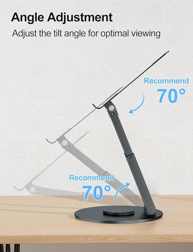 tounee Telescopic Laptop Stand for Desk with 360° Swivel Base, Sit to Stand, Height Adjustable, Portable Riser Holder for Good Posture, Compatible with MacBook Pro, All Laptops 10-17"-Gray - Image 5