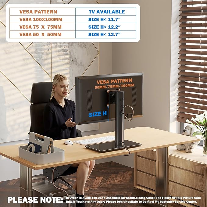 Single LCD Computer Monitor Free-Standing Desk Stand Mount Riser for 13 inch to 32 inch screen with Swivel, Height Adjustable, Rotation, Vesa Base Stand Holds One (1) Screen up to 77Lbs(HT05B-001)) - Image 9