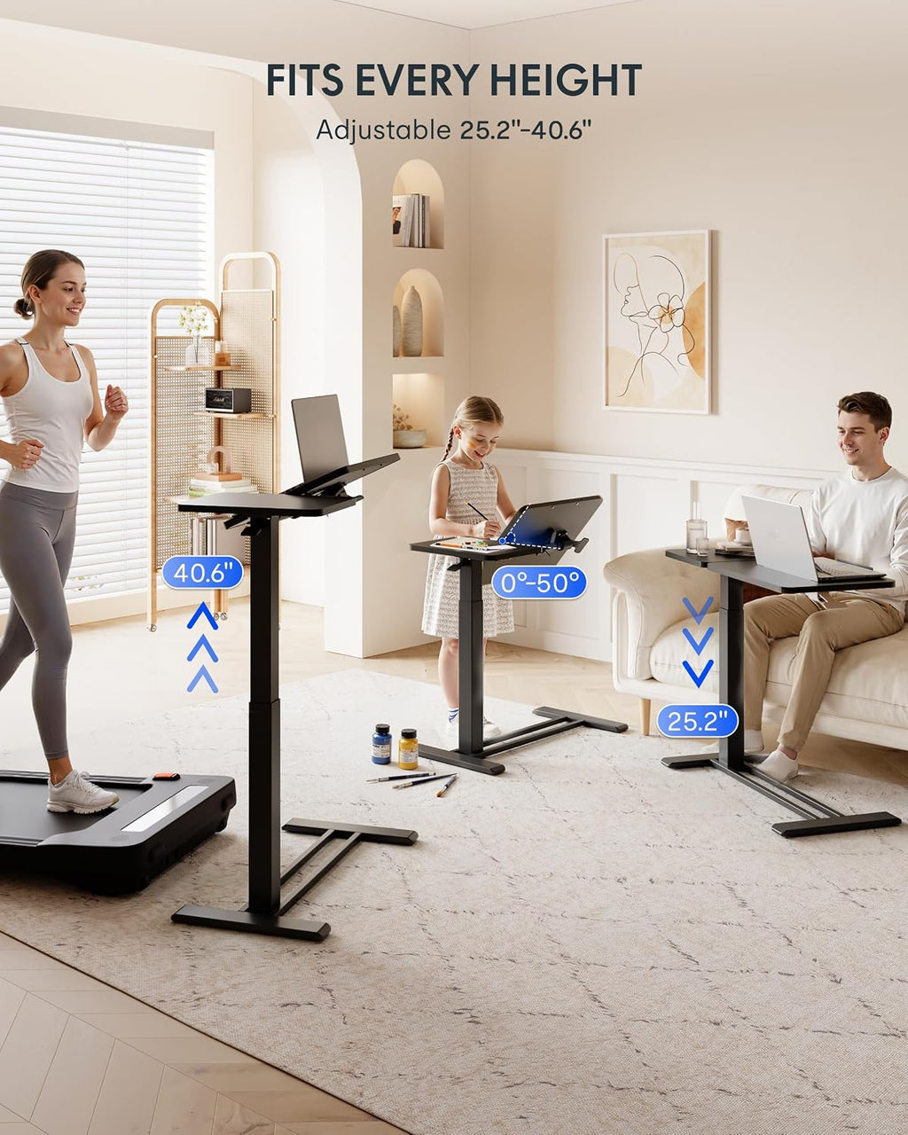 FLEXISPOT 28" Gas Spring C Table with Split Tilting Top,Mobile Side Table - Image 2