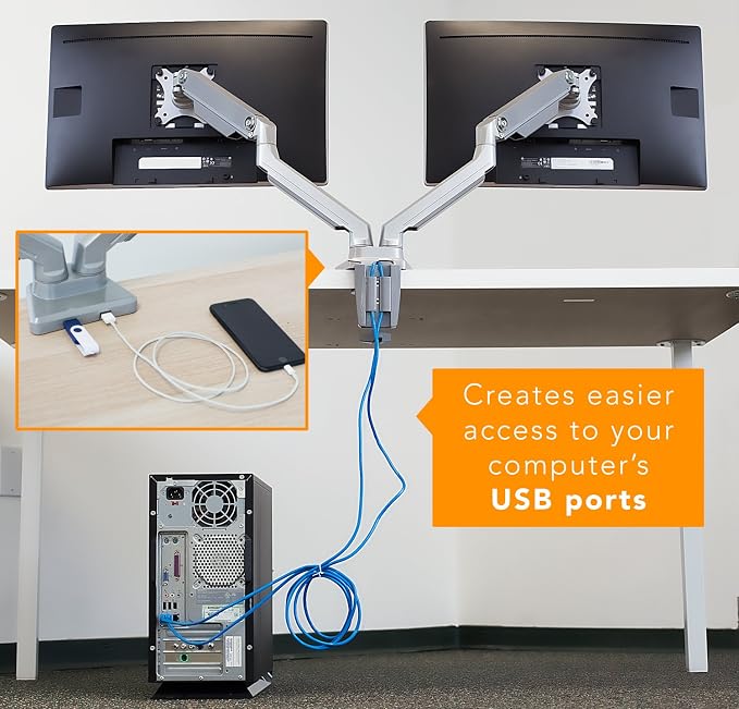 Mount-It! Dual Monitor Desk Mount with USB 3.0 Ports, Full Motion Dual Monitor Stand for 2 Screens up to 32 Inches, VESA 75x75 & 100x100, Clamp or Grommet Installation - Image 5