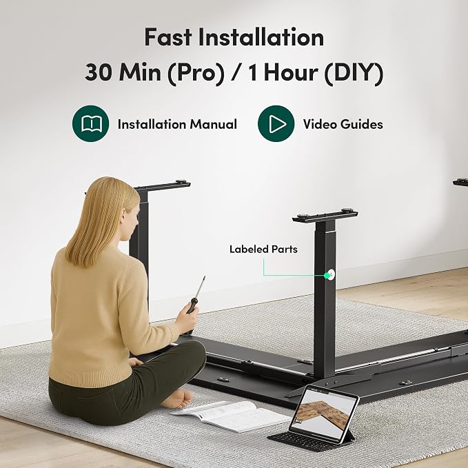 FEZIBO 63 x 55 L Shaped Standing Desk Adjustable Height, Electric Stand up Corner Computer Desk, Sit Stand Home Office Desk with Splice Board, Black - Image 7