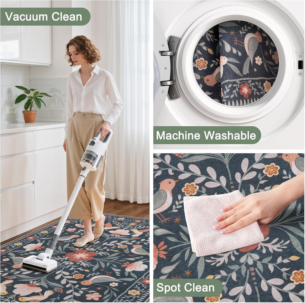 36"x48" Office Chair Mat for Hardwood Floor, Black Floral Computer Chair Mat, Anti-Slip Vintage Under Desk Rug for Office, Low Pile Bird Bug Office Rugs for Rolling Chairs - Image 7