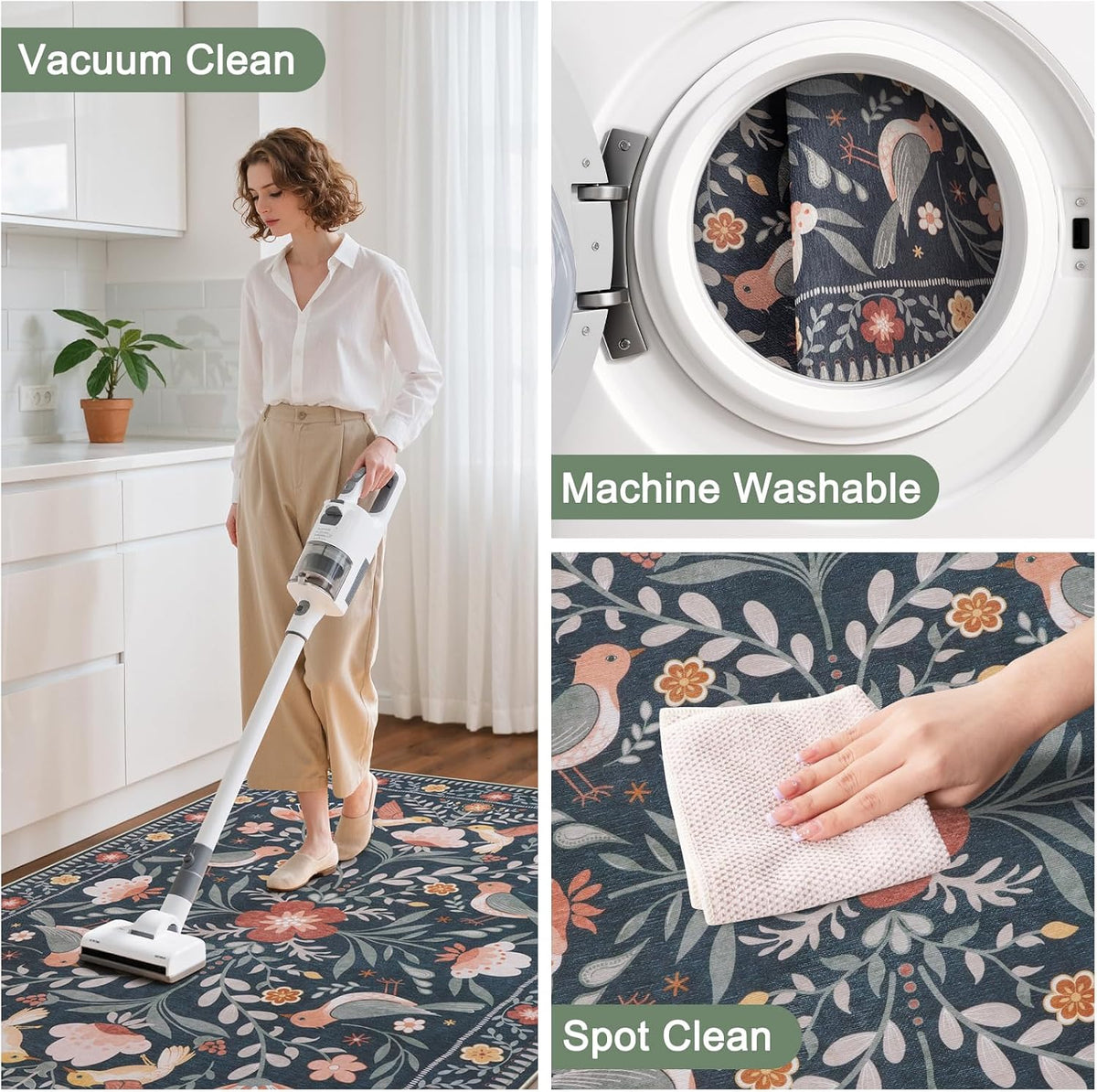 36"x48" Office Chair Mat for Hardwood Floor, Black Floral Computer Chair Mat, Anti-Slip Vintage Under Desk Rug for Office, Low Pile Bird Bug Office Rugs for Rolling Chairs - Image 7