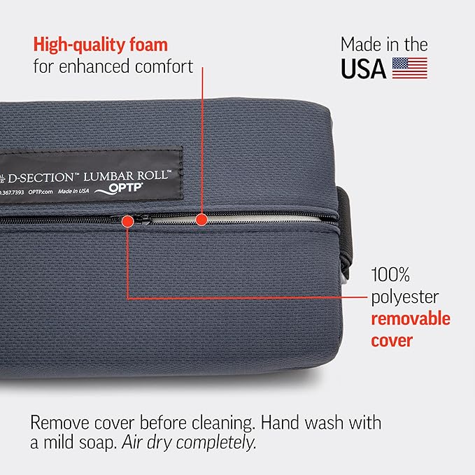 OPTP The Original McKenzie D-Section Lumbar Roll – Large, Firm Density | USA-made low back lumbar support pillow for office and travel, preferred by physical therapists, 4 1/4" D x 5 1/2" H x 11" L - Image 6