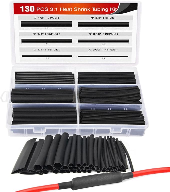 Nilight 130 Pcs 3:1 Heat Shrink Tubing Kit 6 Sizes with Storage Case | 1/2''-1/8'' 6-Size Dual Wall Adhesive Sleeve Tube Electrical Wire Cable Wrap Tube Assortment for Diy Wire Insulation by Nilight