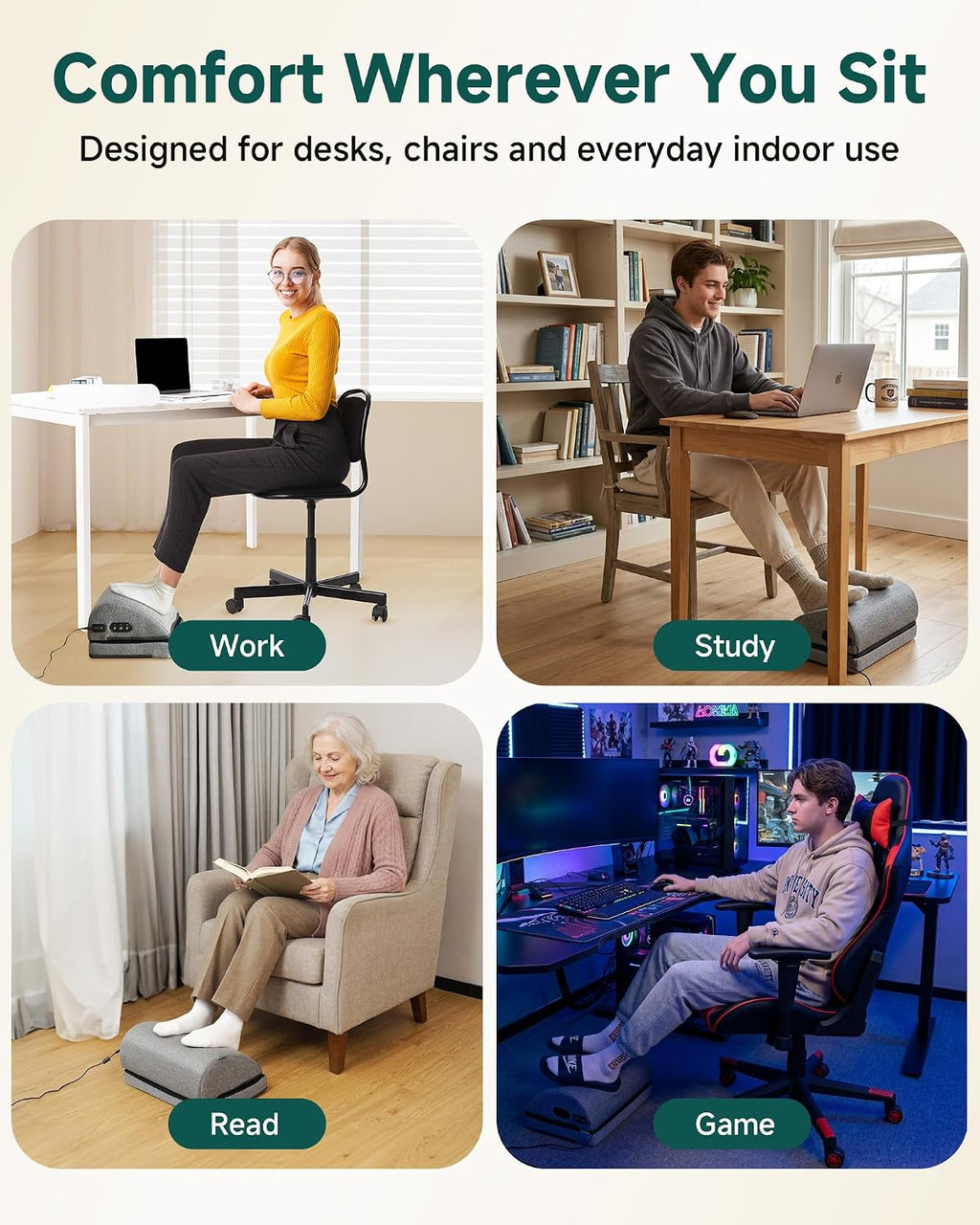 Snailax Heated Foot Rest Under Desk, Adjustable Height Foot Stool - Image 7