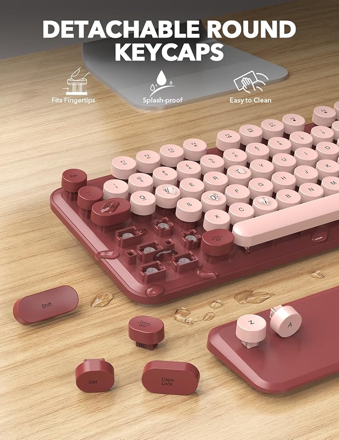 Wireless Keyboard and Mouse Combo, Cute Typewriter, Magnetic Wrist Rest | Full-Size, Round Keycaps, Smart Sleep Mode, 2.4GHz Stable Connection for Mac/Windows/PC, Office or Home, Trueque CK24 - Image 6