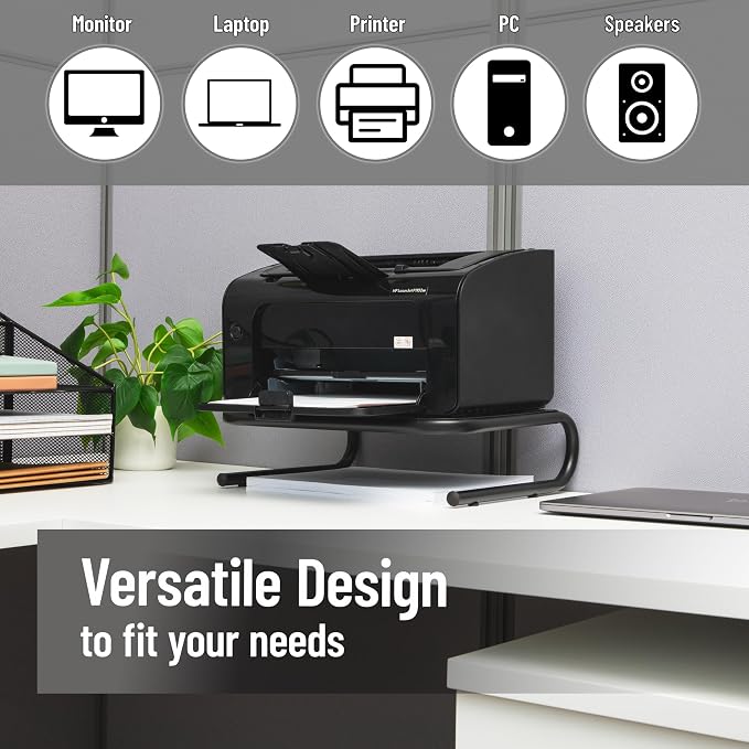 Mind Reader Monitor Stand, Ventilated Laptop Riser, Desktop Organizer, Office, Metal, Black - Image 5