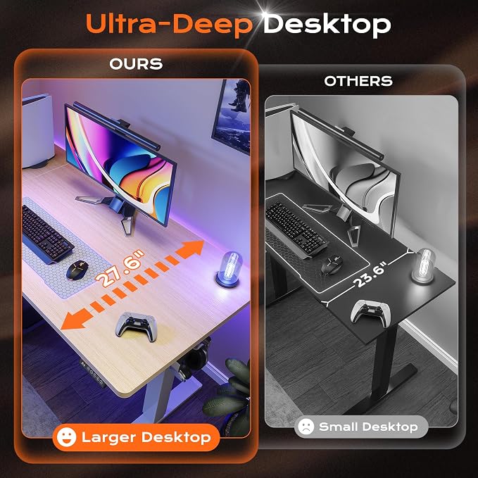 Huuger 55 x 28 Large Electric Standing Desk, Height Adjustable Desk, 27.6" Deep Desktop, Stand up Gaming Computer Office Desk with 2 Hooks, 3 Preset Heights, for Home Office, Maple, ACD134Q - Image 4