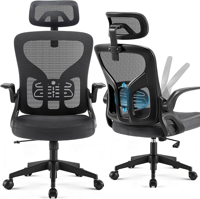 Office Chair Ergonomic Desk Chair with Adjustable Headrest Lumbar Support, High Back Breathable Mesh Chair with 120° Tilt & Flip-Up Armrests, Swivel Comfy Task Computer Chair for Work, Study by Hayelf