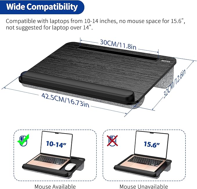 Besign LT08 Laptop Stand, Portable Lap Desk with Pillow Cushion, Fits up to 14 inch Laptop, with Anti-Slip Strip for Desk, Sofa & Bed, Black and Gray - Image 5