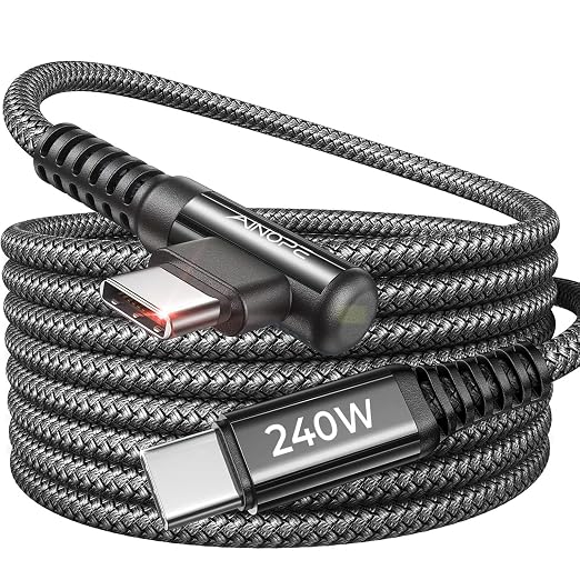AINOPE 240W USB C to USB C Cable Fast Charging 15FT,Right Angle Fast Type C Charging Cable Fits iPhone 16 Pro Max Plus,iPhone 15,MacBook Air/Pro,iPad Pro,Samsung,Pixel,All Devices, Black, 1 Pack by AINOPE10yearsforphoneaccessories