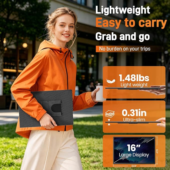 16" Portable Monitor for Laptop, 1200P IPS Laptop Screen Extender | Plug & Play Dual Monitor, 360° Rotating Stand, Ultra Slim Travel Monitor for Laptop, PC, MacBook, PS5 - Image 3