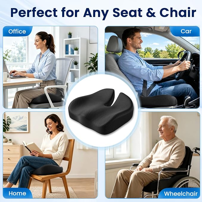 CJACSOC Seat Cushion, Extra Large Memory Foam Cushion for Office Chair Cushions, Ergonomic Cushions Pad Pillow for Pressure Relief Sciatica & Pain Relief for Long Sitting - Image 8