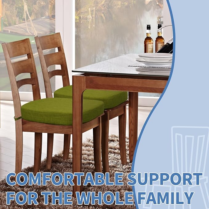 BUYUE Thickened 2.5" Dining Chair Cushions Set of 4, U-Shape High Density Foam Comfortable Chair Pads for Kitchen, Slip Resistant Indoor Seat Cushions (4 PCS, Grass Green) - Image 2