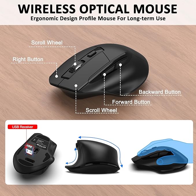 Wireless Keyboard and Mouse Combo, EDJO 2.4G Full-Sized Wave Keys Ergonomic Keyboard and Wireless Optical Mouse, Energy-Saving Wireless Mouse Keyboard for Computer, Mac, Laptop, PC, Windows(Black) - Image 5