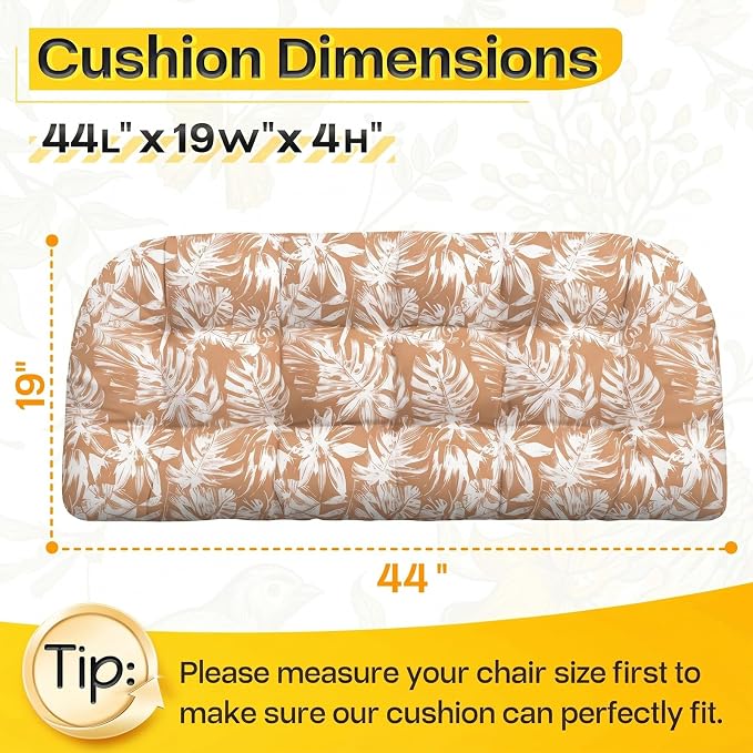 MAGIC ELEPHANT Outdoor Bench Cushion, Memory Foam Loveseat Cushion for Patio Furniture Wicker Chair, Settee Porch Swing Seat Cushion, 44 x 19 Inches (Rust Orange Monstera) - Image 2