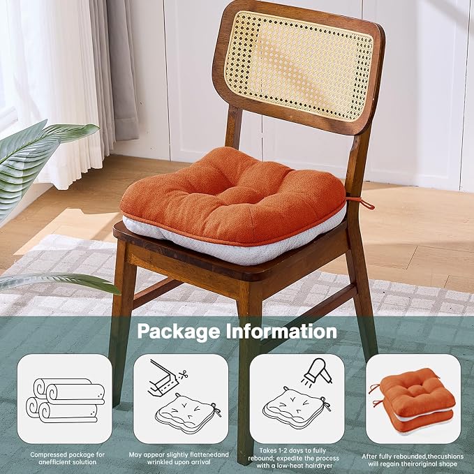 BETU Chair Cushions for Dining Chairs Set of 4,Kitchen Table Chair Pads with Ties,Non Slip Backing and Covers, Seat Cushion for Dining Room,Bar,Patio Chairs,15.5"X15.5"X3.5" - Image 9