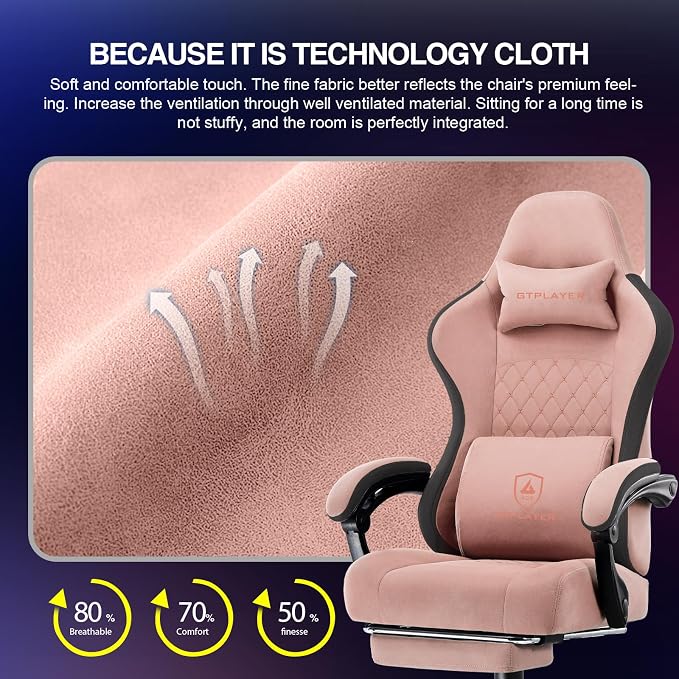 GTPLAYER Gaming Chair, Computer Office Chair with Pocket Spring Cushion, Linkage Armrests and Footrest, High Back Ergonomic Computer Chair with Lumbar Support Task Chair with Footrest - Image 7