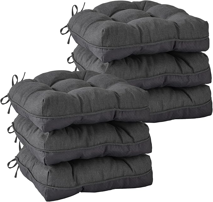 IASEAHK Chair Cushions for Dining Chairs, 15.5" x 15.5" x 4", Dark Grey | Set of 4, Tufted Foam, Non Slip, With Ties, Machine Washable,Seat Cushions for Indoor&Kitchen&Dining Room by IASEAHK