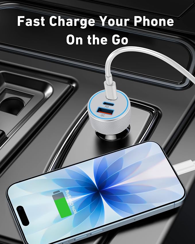 67W 3-Port Super Fast Type C Car Charger USB C for Samsung S26 S25 S24 S23 | iPhone 17/16/15 Pro Max, Android, Cigarette Lighter USB Charger Car Phone Adapter Accessories for Men Women + 3FT USB-C Cable - Image 8