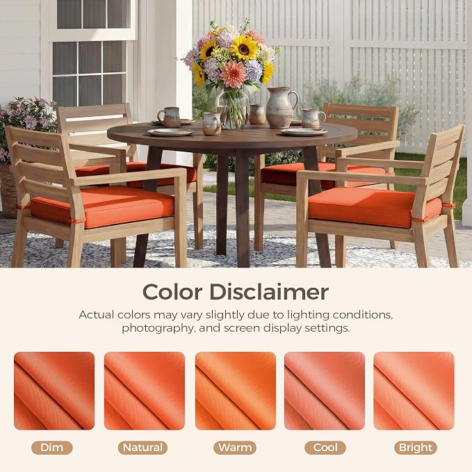 UNIKOME Outdoor Chair Cushions Set of 4, Water Resistant Patio Seat Cushions with Ties for Outdoor Furniture, High-Density Foam, UV & Fade Resistant, Piped Edge – 24" x 24" x 4", Orange - Image 7