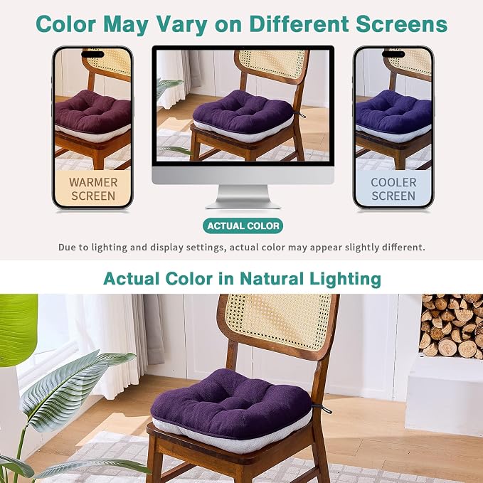 BETU Chair Cushions for Dining Chairs Set of 6,3.5" Thick Kitchen Table Chair Pads with Ties,Non Slip Backing and Covers, Seat Cushion for Dining Room,Bar,Patio Chairs,15.5"X15.5"X3.5",Dark Purple - Image 6