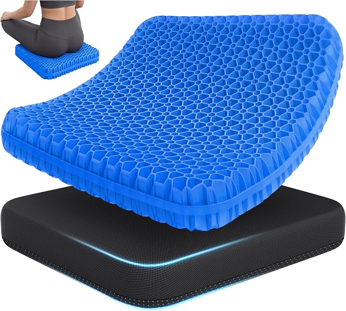 Gel Seat Cushion for Office Chair, Car Seat, Large, Black | Cooling Breathable Chair Pad for Long Sitting, Sciatica, Tailbone, Coccyx Support, for Wheelchair, Airplane, Gaming Chair by Unknown