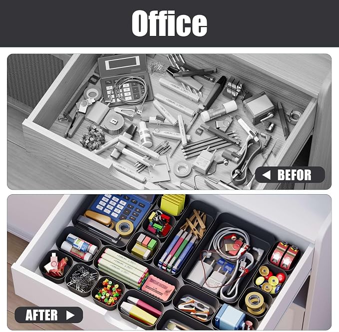 Drawer Organizers Bins 10 PCS for Bathroom Makeup Desk Office | with Non-slip Pads, 3 Sizes, Plastic Tray, Vanity Organizer, Kitchen Utensils Organizer - Image 6