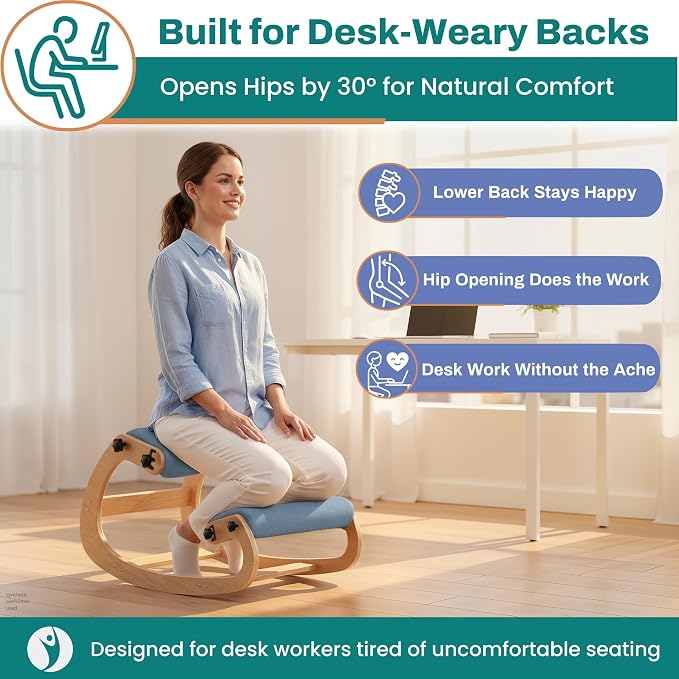 Ergonomic Kneeling Chair with Adjustable Seats - Knee Chair for Posture Correction & Kneel Rocking Stool for Desk - Back Pain Relief for Home and Office, Supports 250 pounds - 5 Years Warranty - Image 4