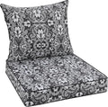 Favoyard Outdoor Deep Seat Patio Cushions Set, 24" x 24", Rainproof, Garden | Fade Resistant, Removable Bottom & Back Cushion, Tie Straps for Patio Furniture, Rocking Chair, Sofa Couch, Gray Floral by OutdoorFurnitureAccessories