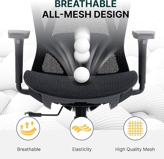 Ergonomic Mesh Office Chair, 3D Adjustable Armrests Desk Chair with 360° Swivel Silent Casters, 90°-120° Reclining Backrest Adjustable Gaming Chair for Home Office - Image 7