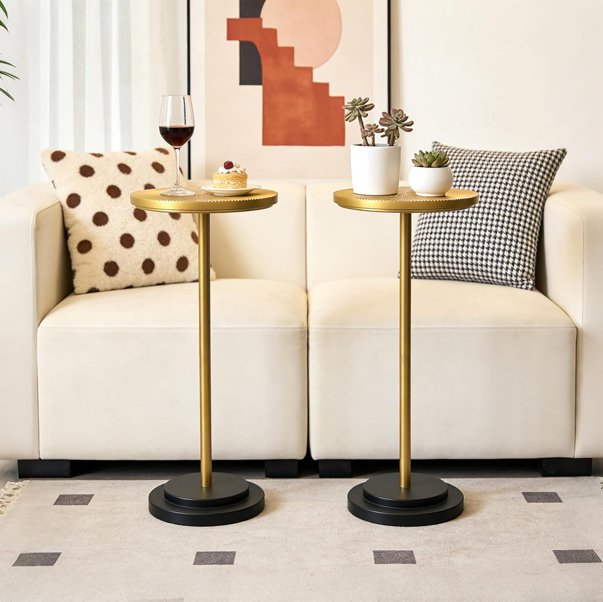 COVLON Drink Table Set of 2, Small Round Pedestal Side Table with Carved Top for Living Room, Bedroom, Small Space, Corners and Office, Gold and Black - Image 4