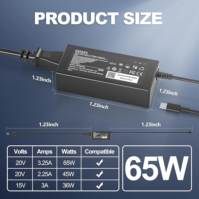 Fast Charger for 65W USB-C Chromebook Compatible with for ASUS Lenovo Acer HP Dell, Compatible with SM65CL/SM45CL/SK90A200225/SK90200325 & More USB-C Laptops | Compatible with for ASUS Lenovo Acer HP Dell SM65CL-01 SM45CL-01 & More USB-C Laptops - Image 4