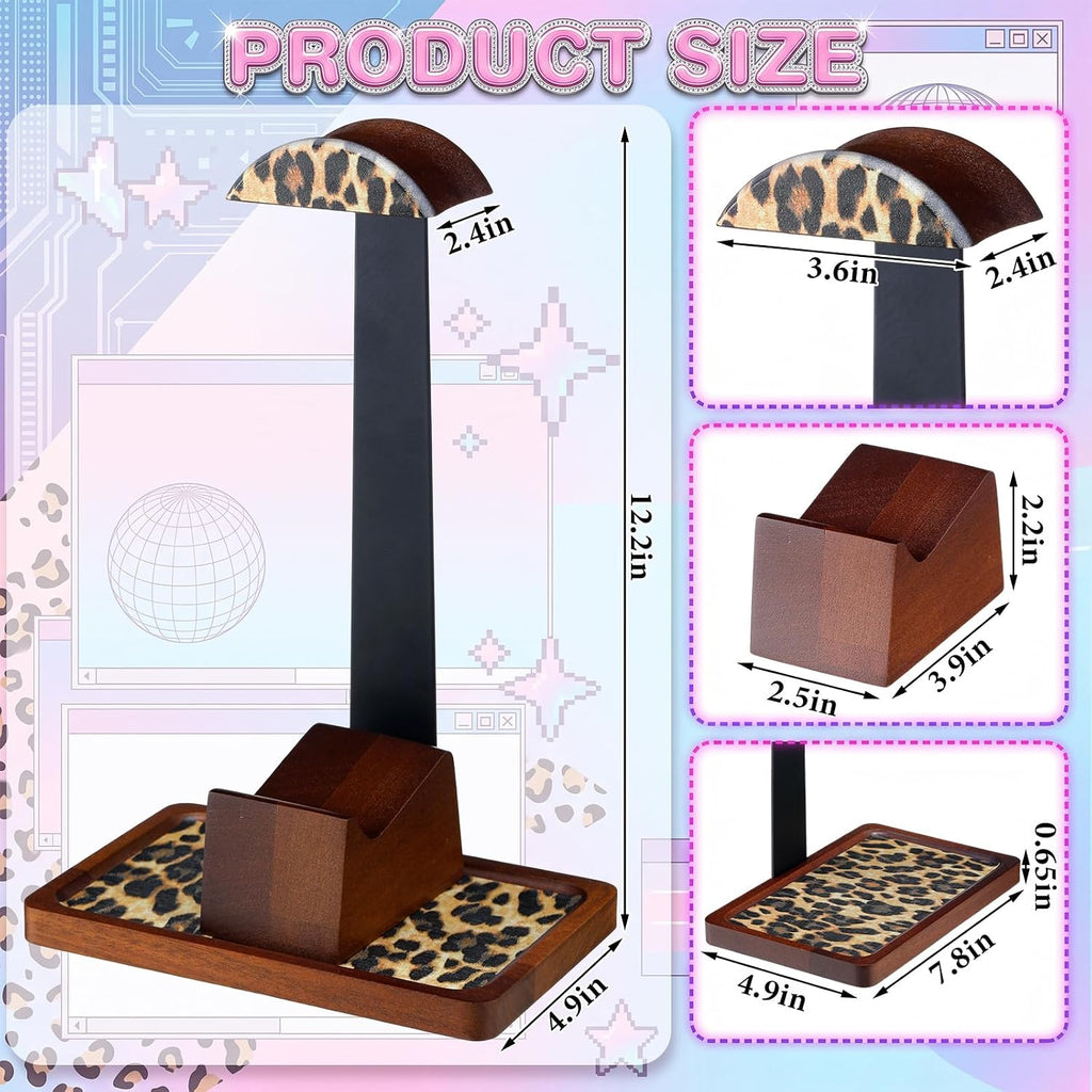 Yookeer Leopard Headphone Stand with Controller Holder Storage Base - Image 2