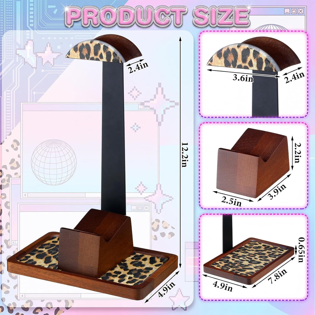 Yookeer Leopard Headphone Stand with Controller Holder Storage Base - Image 2