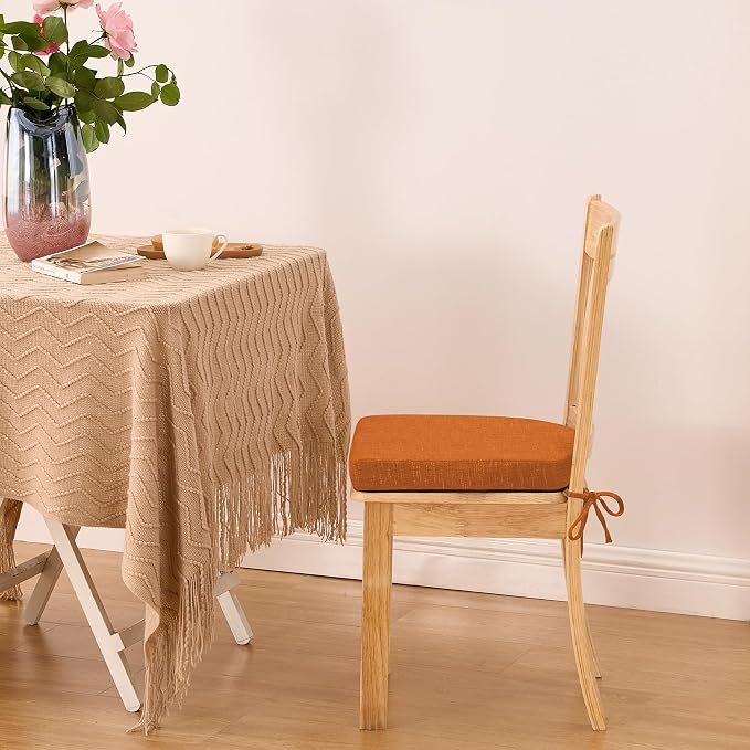 IPYNBAP Chair Cushions for Dining Chairs, Kitchen Chair Cushions, 16'' x 16'' x 2'', Non Slip Indoor Seat Cushions, Chair Pads for Dining Chairs with Ties & Removable Cover, Set of 4, Rust - Image 4