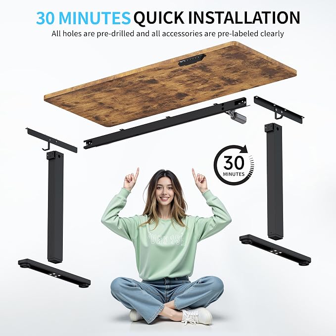 BIZUM Electric Standing Desk, 55" x 24" Height Adjustable Desk, Rustic Brown Sit to Stand Desk Memory Gaming Computer Workstation for Home Office - Image 7