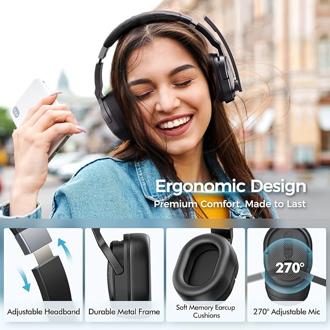 COSMUSIS Trucker Bluetooth Headset, Wireless Headset with Mic for Work | Trucker Headset with Noise Cancelling Headphones, Long Battery Life Bluetooth Headphones with Detachable Earpad for Driving - Image 6