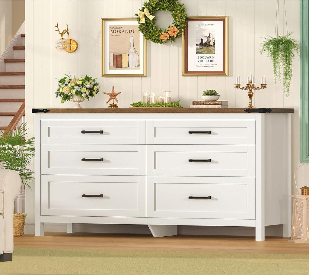 47.2" Dresser for Bedroom, White 6 Drawer Dresser with Metal Handles, Wood Dressers & Chests of Drawers for Closet, Farmhouse Dressers for Bedroom, Entryway, White - Image 5