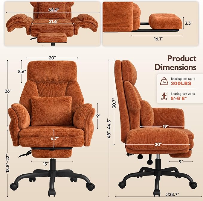 C57 Ergonomic Reclining Office Chair with Footrest, Velvet Desk Chair with 6-Stage Adjustable Wing Armrests for Cross Legged Sitting, Pet Friendly High Back Lounge Gaming Chair for Home Office - Image 2