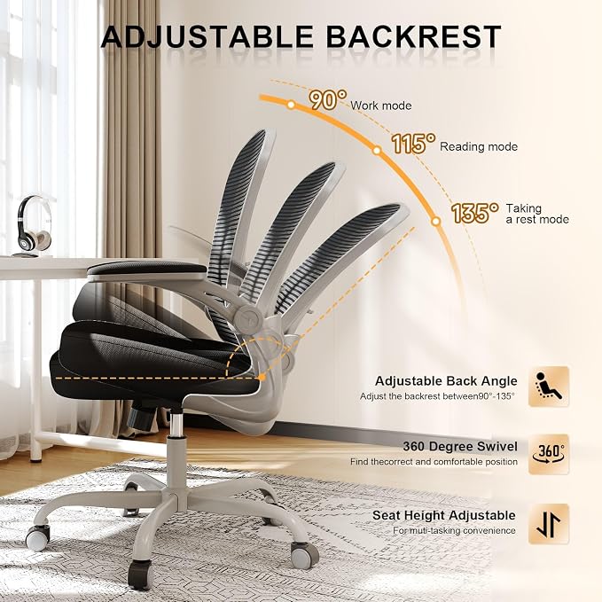 Office Chair|Ergonomic Desk Chairs 330LBS Capacity | Flip-up Armrests,Mesh Computer Chair,High Back,Comfy Work,Adjustable Lumbar Support - Image 3