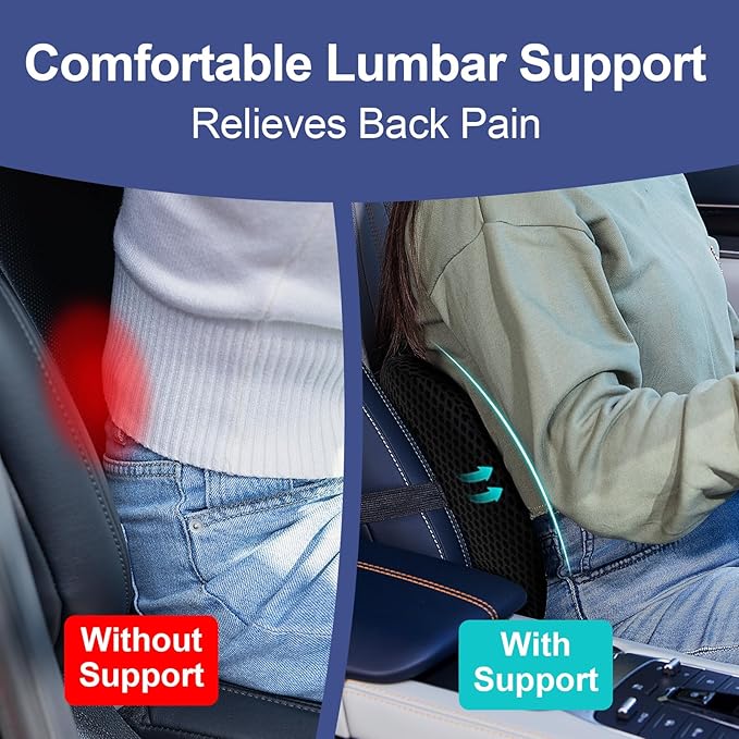 BYMECOST Lumbar Support Pillow for Car, Memory Foam Car Back Cushion | Car Seat Back Pillow for Driving, Adjustable Strap, Ergonomic Lower Back Support Pillow, Office Chairs and Wheelchairs - Image 4