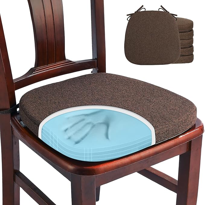 SINOSSO 6 Pack Memory Foam Chair Cushions for Dining Chairs, Friendly Woven Fabric 16" U-Shape Comfortable Kitchen Chair Pads, Removable Slip Resistant Seat Cushions (Set of 6, Dark Brown) by SINOSSO